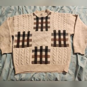 VTG Hugo Boss Men's Sweater Men's Size 52 Beige‎ Melange Crew Neck Cable Knit